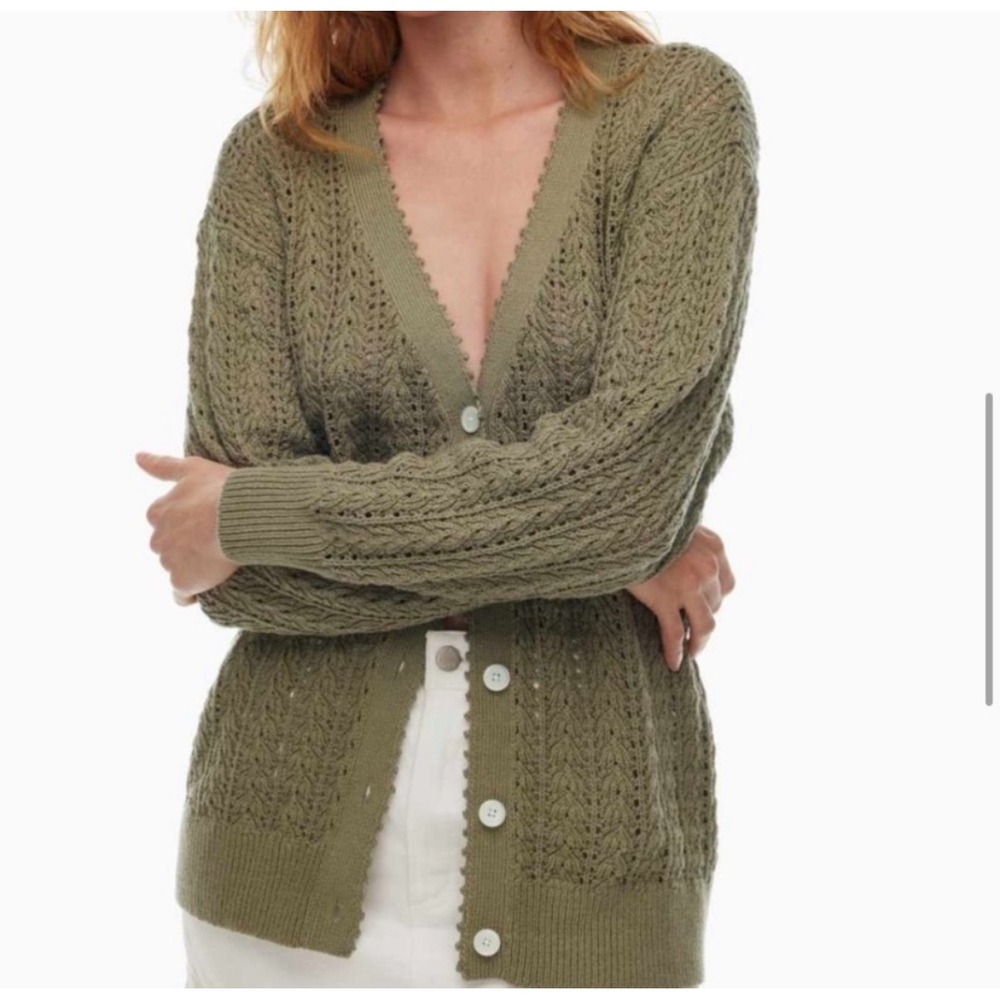 Aritzia Wilfred reverence cardigan crochet open knit XS green